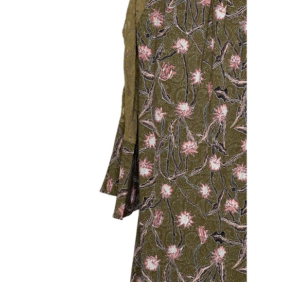 Entro Women's Top Floral Sheer Lace Cold Shoulder Flare Sleeves Green/Pink Small - Picture 3 of 12